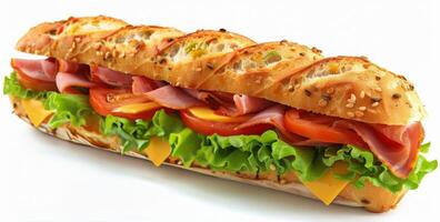 Freshly Made Ham and Cheese Sandwich on a Crusty Baguette photo