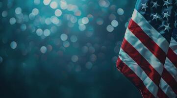 Faded American Flag Draped on Blue Background photo