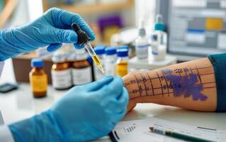 Allergy Testing Procedure Using A Dropper On Skin Patches photo