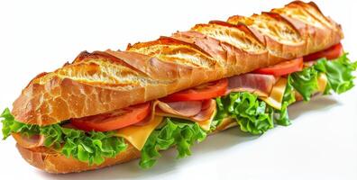 Freshly Made Ham and Cheese Sandwich on a Crusty Baguette photo