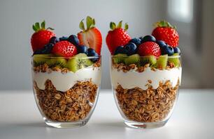 Fresh Fruit and Granola Parfaits With Yogurt and Kiwi Slices photo