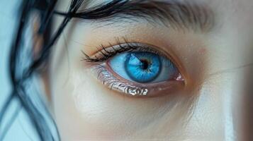 Close Up Of A Womans Blue Eye With Golden Specks And Long Eyelashes photo