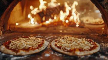 Freshly Baked Pizza With Onion and Cheese in a Wood-Fired Oven photo