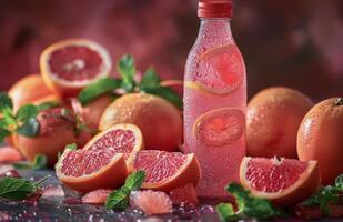 Pink Grapefruit and Refreshing Beverage in Warm Sunlight photo