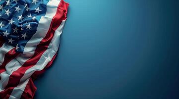 Faded American Flag Draped on Blue Background photo