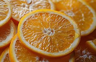 Close Up Of Orange Slices With Water Droplets photo
