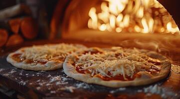 Freshly Baked Pizza With Onion and Cheese in a Wood-Fired Oven photo