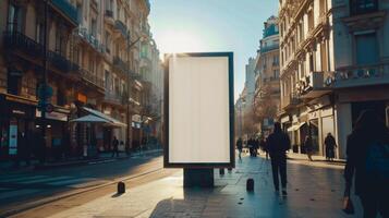 Empty Billboard on a City Street at Dusk photo