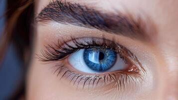 Close-Up of a Womans Blue Eye With Long Eyelashes photo