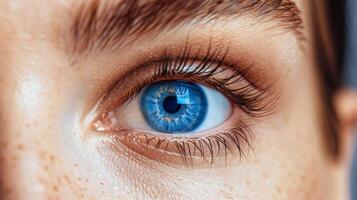 Close-Up of a Womans Blue Eye With Long Eyelashes photo