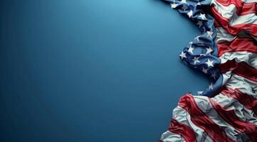 Faded American Flag Draped on Blue Background photo