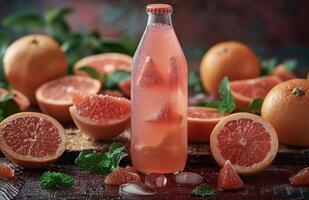 Pink Grapefruit and Refreshing Beverage in Warm Sunlight photo