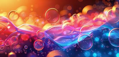 Abstract Colorful Swirling Waves With Bubbles on Orange Background photo
