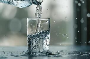 Pouring Water From A Bottle Into A Glass photo