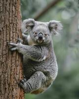 Koala Clinging To A Tree Trunk In Daylight photo