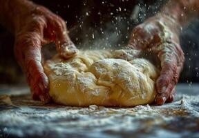 Hands Flouring Dough Closeup photo