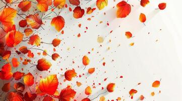 Falling Autumn Leaves Against White Background photo
