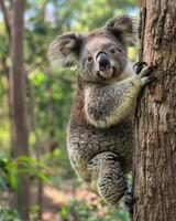 Koala Clinging To A Tree Trunk In Daylight photo