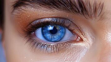 Close-Up of a Womans Blue Eye With Long Eyelashes photo