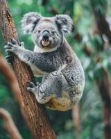 Koala Clinging To A Tree Trunk In Daylight photo