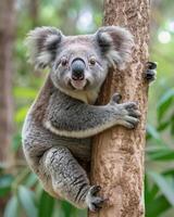 Koala Clinging To A Tree Trunk In Daylight photo