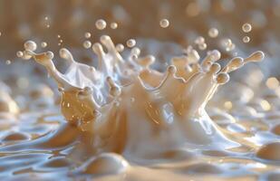 Creamy Liquid Splashing In Slow Motion On White Background photo