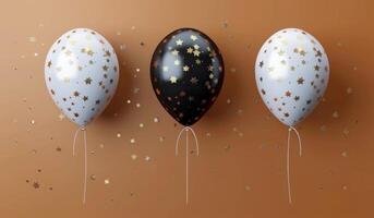 Three Star-Patterned Balloons Against a Brown Background photo