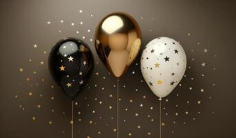 Three Star-Patterned Balloons Against a Brown Background photo