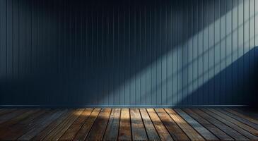 Dark Blue Room With Wooden Floor and Sunlight Streaming Through Window photo