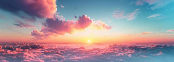 Beautiful Sunset Above the Clouds With Pink Hues and Golden Rays photo