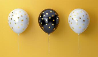 Three Star-Patterned Balloons Against a Brown Background photo