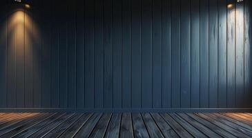 Dark Blue Room With Wooden Floor and Sunlight Streaming Through Window photo