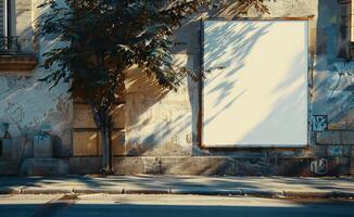 Blank Billboard Advertisement On City Street With Autumn Foliage photo