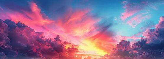 Beautiful Sunset Above the Clouds With Pink Hues and Golden Rays photo