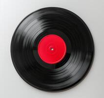 negro vinilo grabar con rojo etiqueta en blanco antecedentes foto