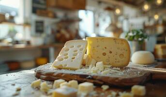 Stacked Swiss Cheese Explodes With Steam and Shards photo