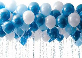 Blue And White Balloons Floating In The Air photo