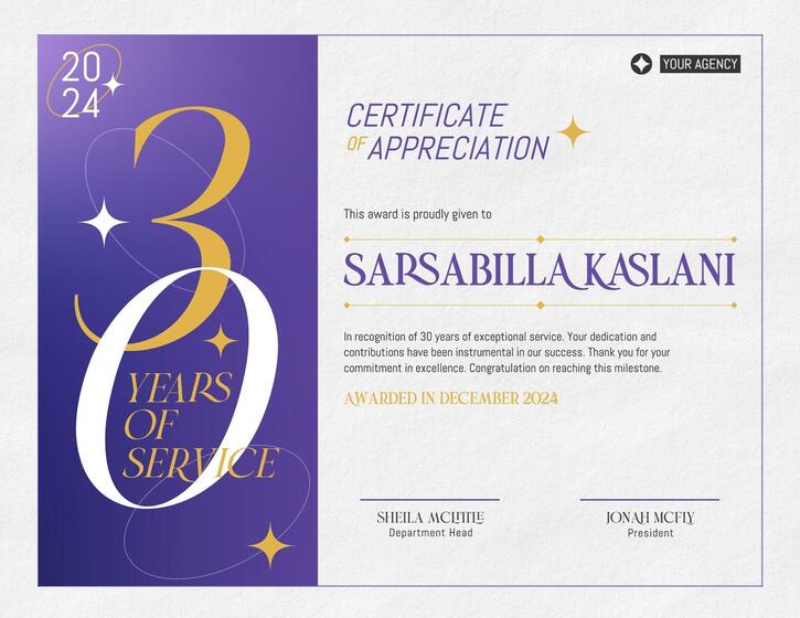 30 Years of Service Certificate Template