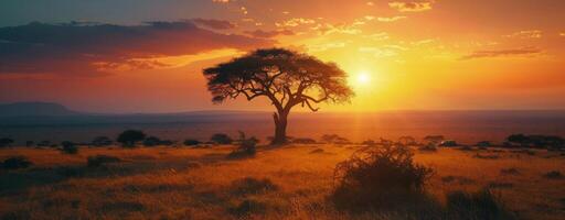 Safari Vehicle Parked in Grassland at Sunset photo