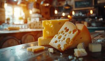Stacked Swiss Cheese Explodes With Steam and Shards photo