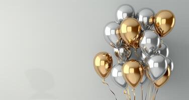 Gold And Silver Balloons Against White Background photo
