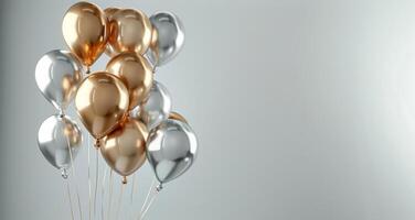 Gold And Silver Balloons Against White Background photo