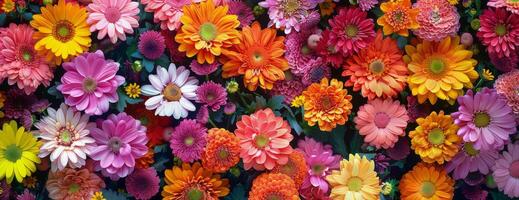 Closeup of Colorful Gerbera Daisies in Full Bloom photo