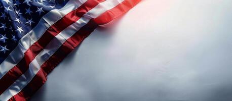 American Flag Draped Over White Background With Sunlight photo