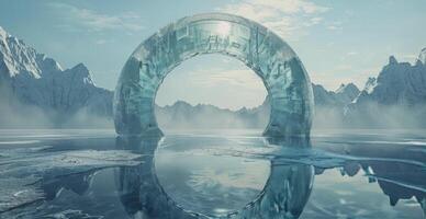 A Natural Ice Bridge Formation In A Frozen Lake photo