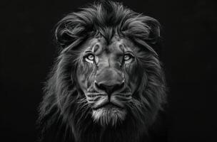 Close Up Portrait of a Black Lion in the Dark photo