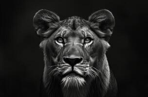 Close Up Portrait of a Black Lion in the Dark photo