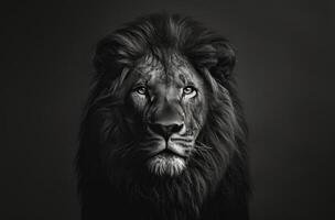 Close Up Portrait of a Black Lion in the Dark photo