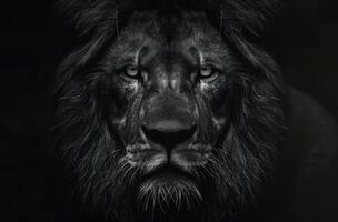 Close Up Portrait of a Black Lion in the Dark photo