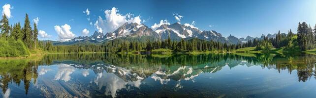 Majestic Mount Rainier Reflecting in Still Waters of a Mountain Lake photo